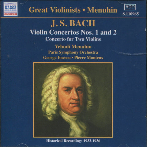 Johann Sebastian Bach, Yehudi Menuhin, Paris Symphony Orchestra, George Enescu, Pierre Monteux - Violin Concertos Nos. 1 And 2