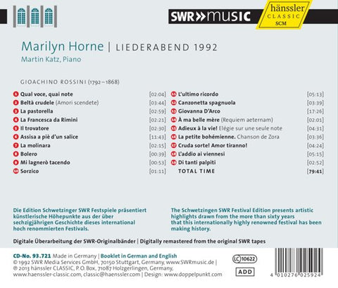 Gioacchino Rossini - Marilyn Horne, Martin Katz - Liederabend 1992