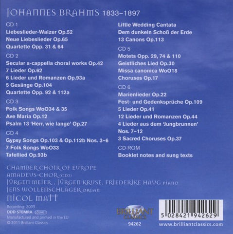 Brahms, Chamber Choir of Europe, Nicol Matt - Choral Works