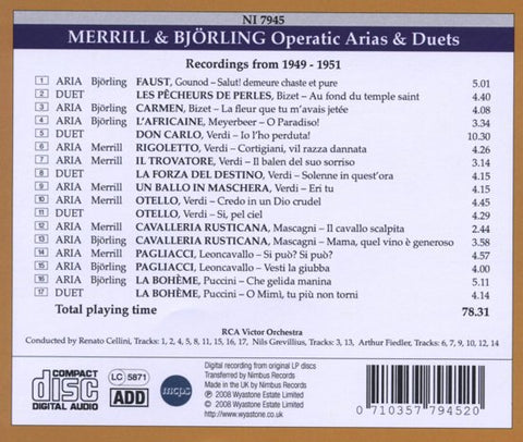 Robert Merrill, Jussi Björling - Operatic Arias And Duets