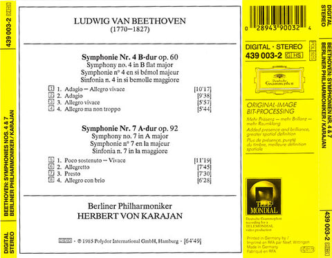 Ludwig van Beethoven, Berliner Philharmoniker, Herbert Von Karajan - Symphonien Nos. 4 & 7