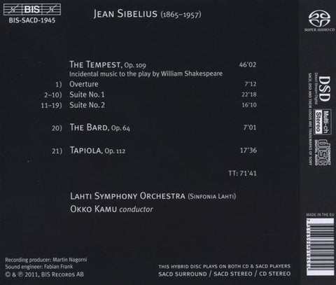 Sibelius, Lahti Symphony Orchestra, Okko Kamu - The Tempest Suites - The Bard - Tapiola