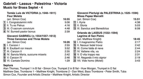 Gabrieli, Lassus, Palestrina, Victoria, Septura - Music For Brass Septet • 4
